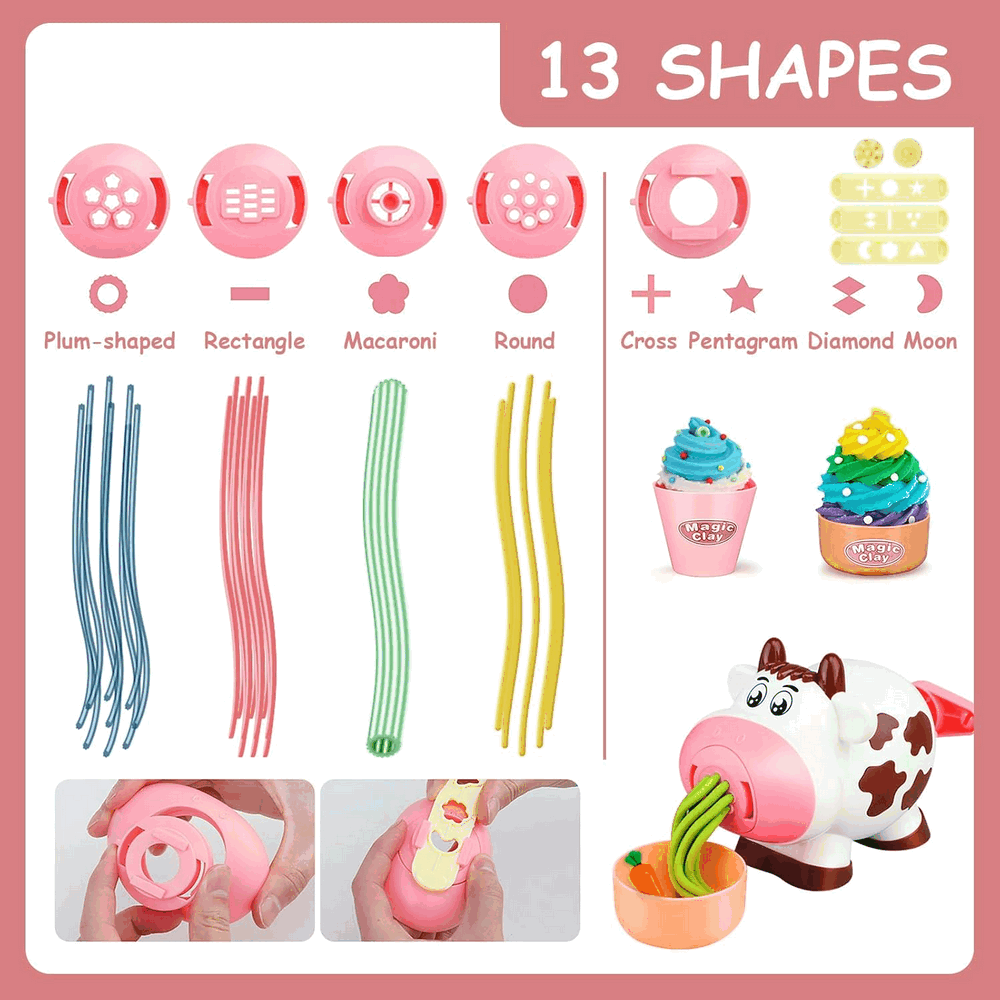 Set Masina de Tocat, Instrumente de Modelare Multiple, 8 Culori Diferite de Pasta Modelatoare, Vacuta, DreamClay, + 3 ani, Multicolor [6]