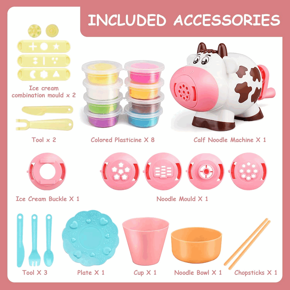 Set Masina de Tocat, Instrumente de Modelare Multiple, 8 Culori Diferite de Pasta Modelatoare, Vacuta, DreamClay, + 3 ani, Multicolor [5]