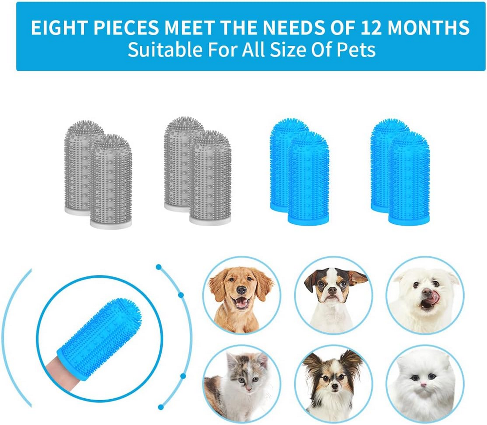 Set 8 Periuțe de Dinți pe Deget pentru Câini și Pisici, Curățare Dentară 360°, din Silicon Sigur, Ideal pentru Îngrijirea Dentară a Animalelor de Companie, PetitePaw [6]