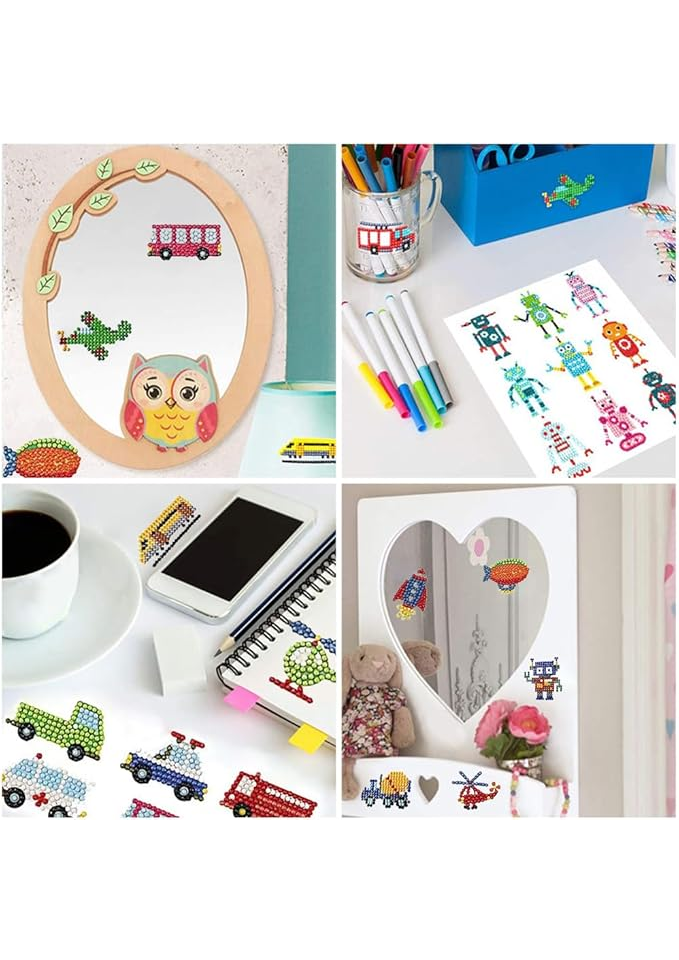 Set pictura cu diamante 5D pentru Copii – 27 Stickere Mozaic DIY cu Tematică Transport, Artă Creativă cu Diamante [6]