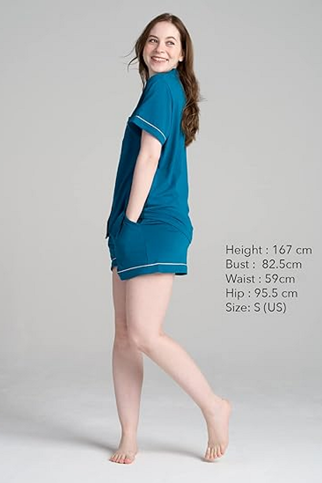 Set Pijama Damă, Bluză și Pantaloni, Croială Lejeră și Confortabilă, LAPASA, L100, verde paun, marime S [3]