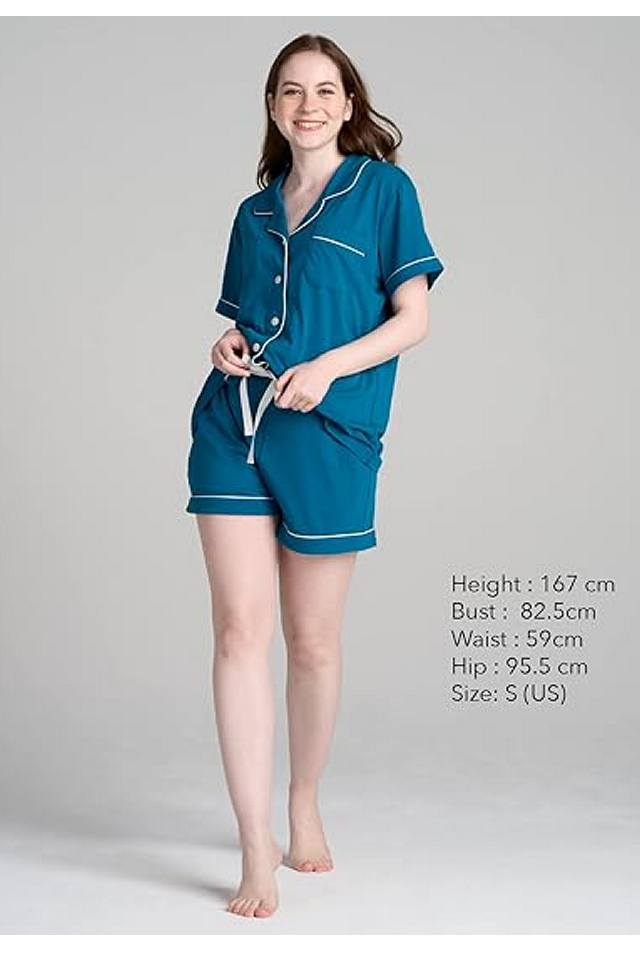 Set Pijama Damă, Bluză și Pantaloni, Croială Lejeră și Confortabilă, LAPASA, L100, verde paun, marime S [2]