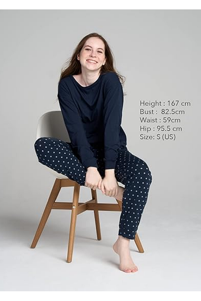 Set Pijama Damă, Bluză și Pantaloni, Croială Lejeră și Confortabilă, LAPASA, L110, navy blue, marime XS [5]