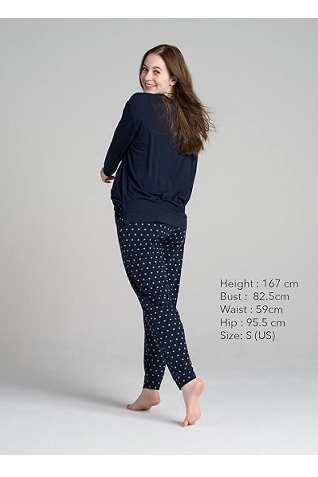 Set Pijama Damă, Bluză și Pantaloni, Croială Lejeră și Confortabilă, LAPASA, L110, navy blue, marime XS [3]