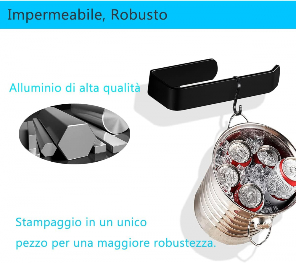 Set Suport Hârtie Igienică si 2 Cârlige, Autoadeziv TUOHBOVA, Aluminiu, Montare Fără Găurire, Negru [4]