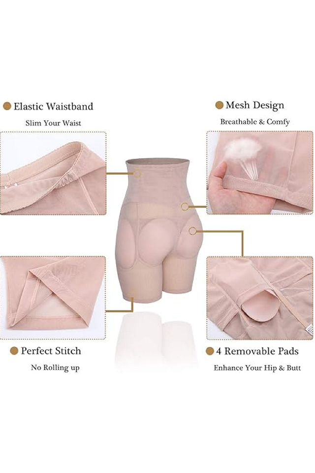 Short modelator cu talie înaltă, conceput pentru a evidenția și îmbunătăți silueta feminină, Joyshaper, bej, 3XL [3]