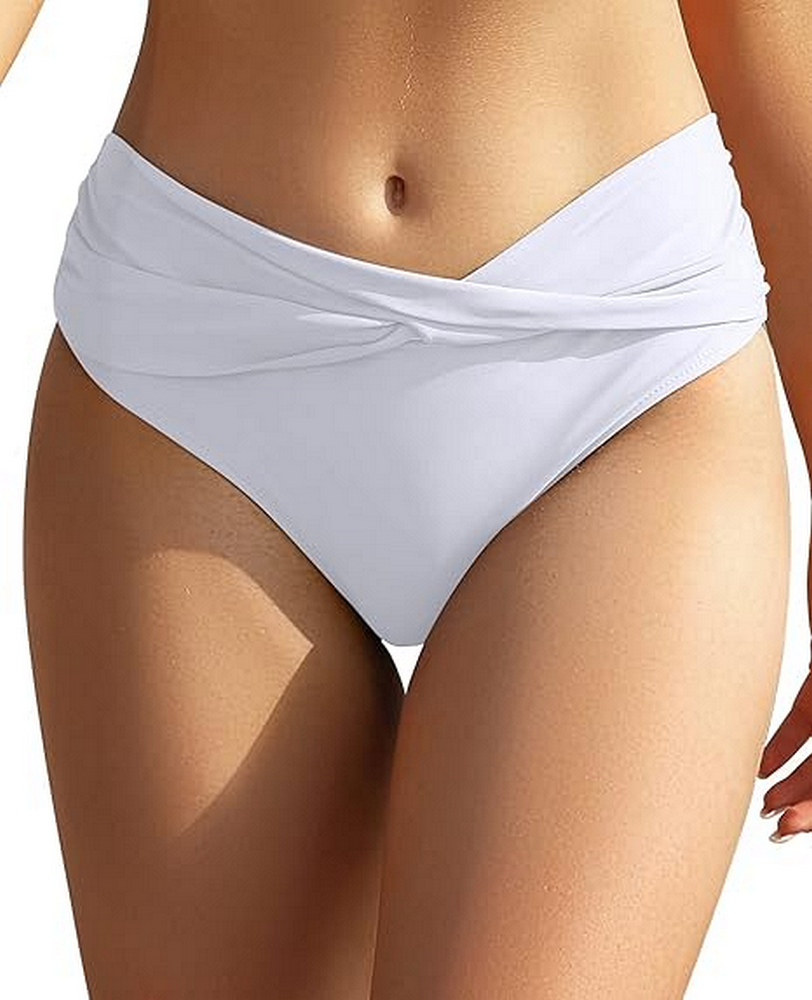 Slip de baie dama cu design rasucit, talie medie, efect modelator, SHEKINI, alb, marime S [1]
