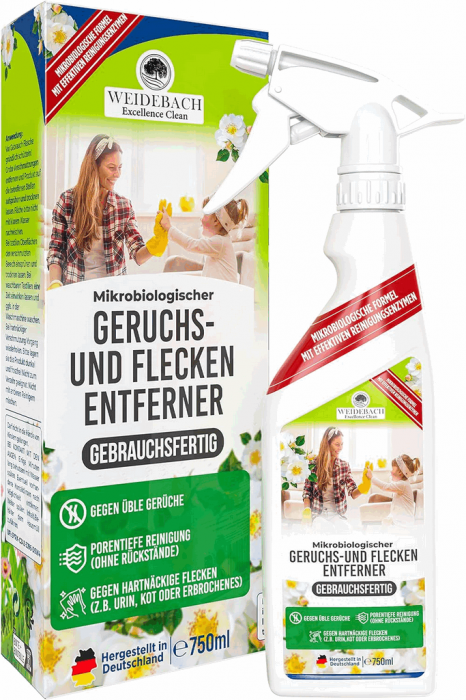 Spray pentru eliminarea petelor și a mirosurilor de uz casnic proaspăt și eficient, biodegradabil, împotriva petelor și mirosurilor persistente, WEIDEBACH® , 750 ml [1]