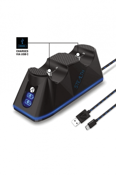 Statie dubla de incarcare pentru controller PS5, Stealth, Negru [3]