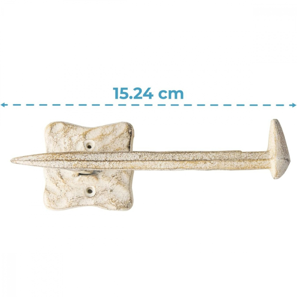 Suport Hartie Igienica, Rustic – Cui Traversa Cale Ferata, Fonta, Montaj pe Perete cu Suruburi si Diblu Incluse, Alb [4]