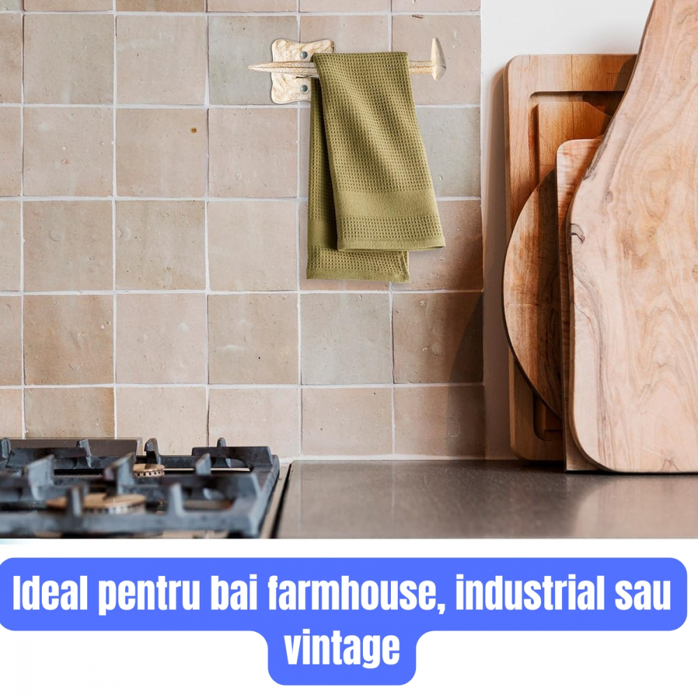 Suport Hartie Igienica, Rustic – Cui Traversa Cale Ferata, Fonta, Montaj pe Perete cu Suruburi si Diblu Incluse, Alb [5]