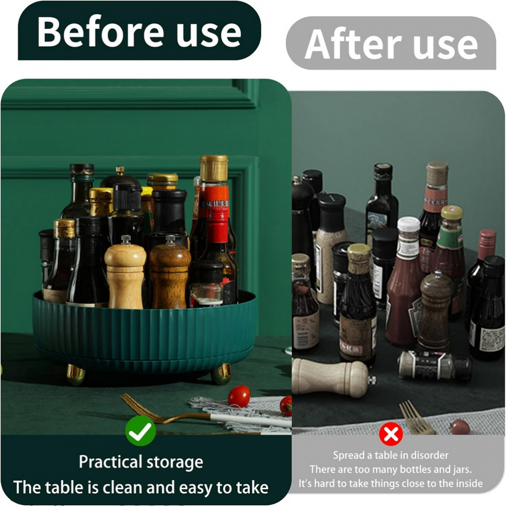 Suport Rotativ pentru Depozitare – Organizator 360° pentru Condimente, Cosmetice sau Accesorii (Verde Inchis) [3]