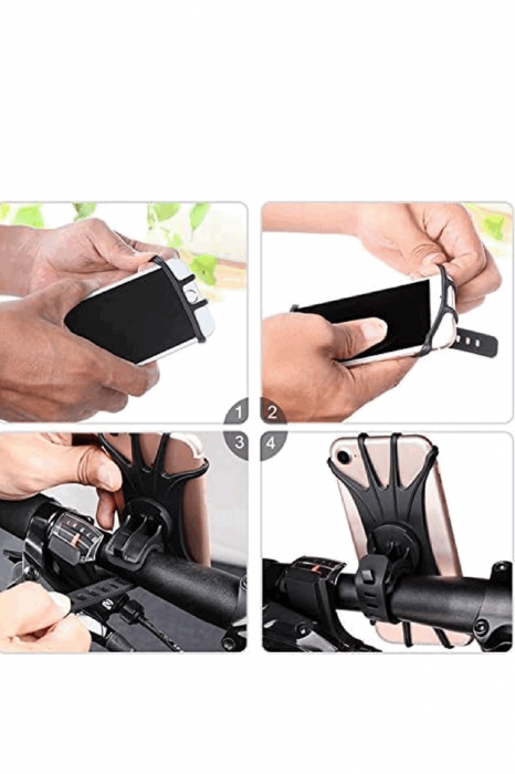 Suport Telefon Universal pentru Bicicleta, din Silicon, rotativ 360⁰, Montaj pe Ghidon, Compatibil Bicicleta, Carut, Trotineta, Scuter, negru [2]