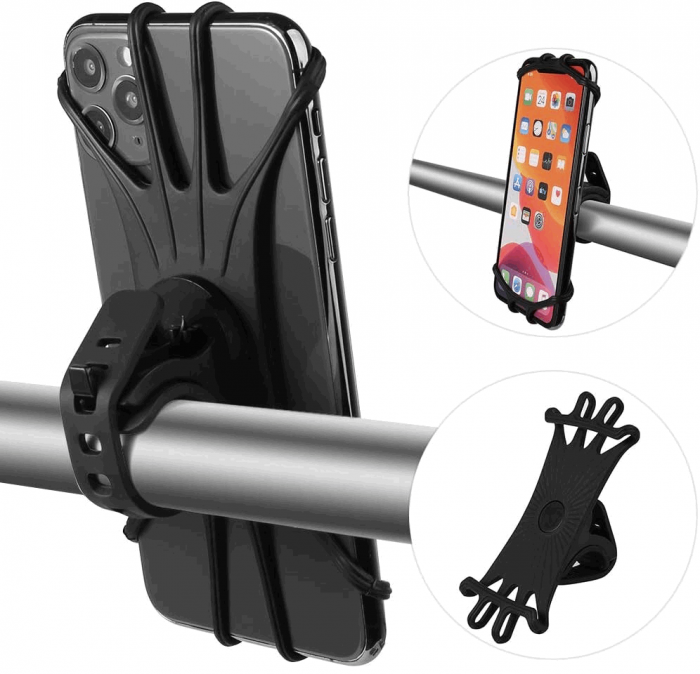 Suport Telefon Universal pentru Bicicleta, din Silicon, rotativ 360⁰, Montaj pe Ghidon, Compatibil Bicicleta, Carut, Trotineta, Scuter, negru [4]