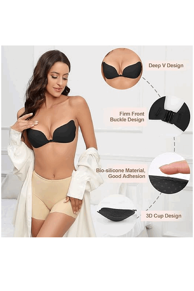 Sutien adeziv, Nadeer, invizibil si reutilizabil, decolteu in V, Cupa B, Negru, KX2AV [2]