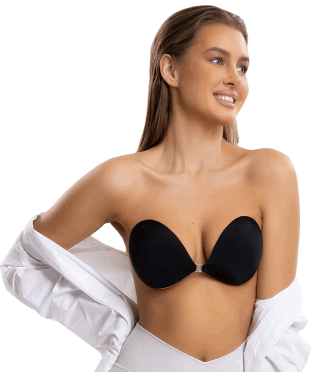 Sutien adeziv Niidor invizibil, cu set de acoperitoare pentru sfarcuri, Cupa D, Negru, Z02Q5 [4]