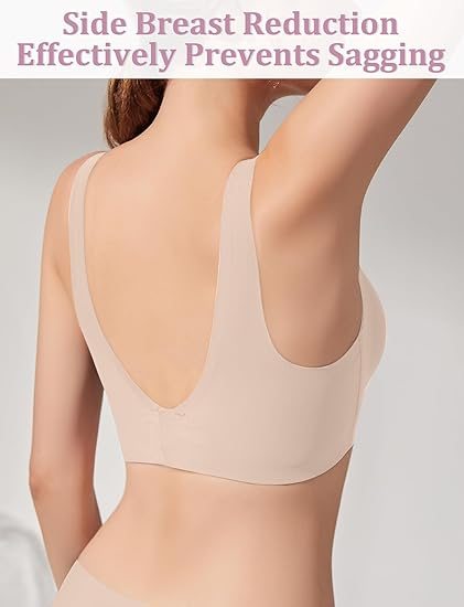 Sutien FEOYA, Fără Sârmă, Push-Up, Acoperire Completă, Ușor și Confortabil, Bej, XXL [2]