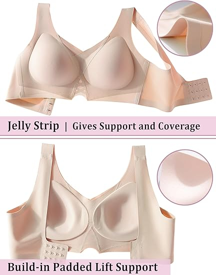 Sutien FEOYA, Fără Sârmă, Push-Up, Acoperire Completă, Ușor și Confortabil, Bej, XXL [4]
