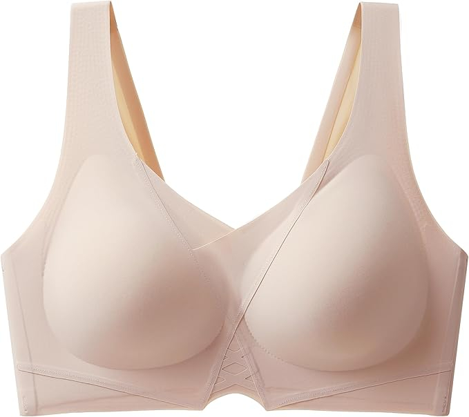 Sutien FEOYA, Fără Sârmă, Push-Up, Acoperire Completă, Ușor și Confortabil, Bej, XXL [5]