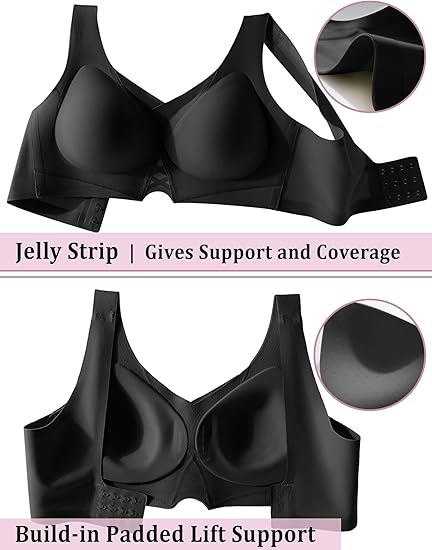 Sutien FEOYA, Fără Sârmă, Push-Up, Acoperire Completă, Ușor și Confortabil, Negru [4]