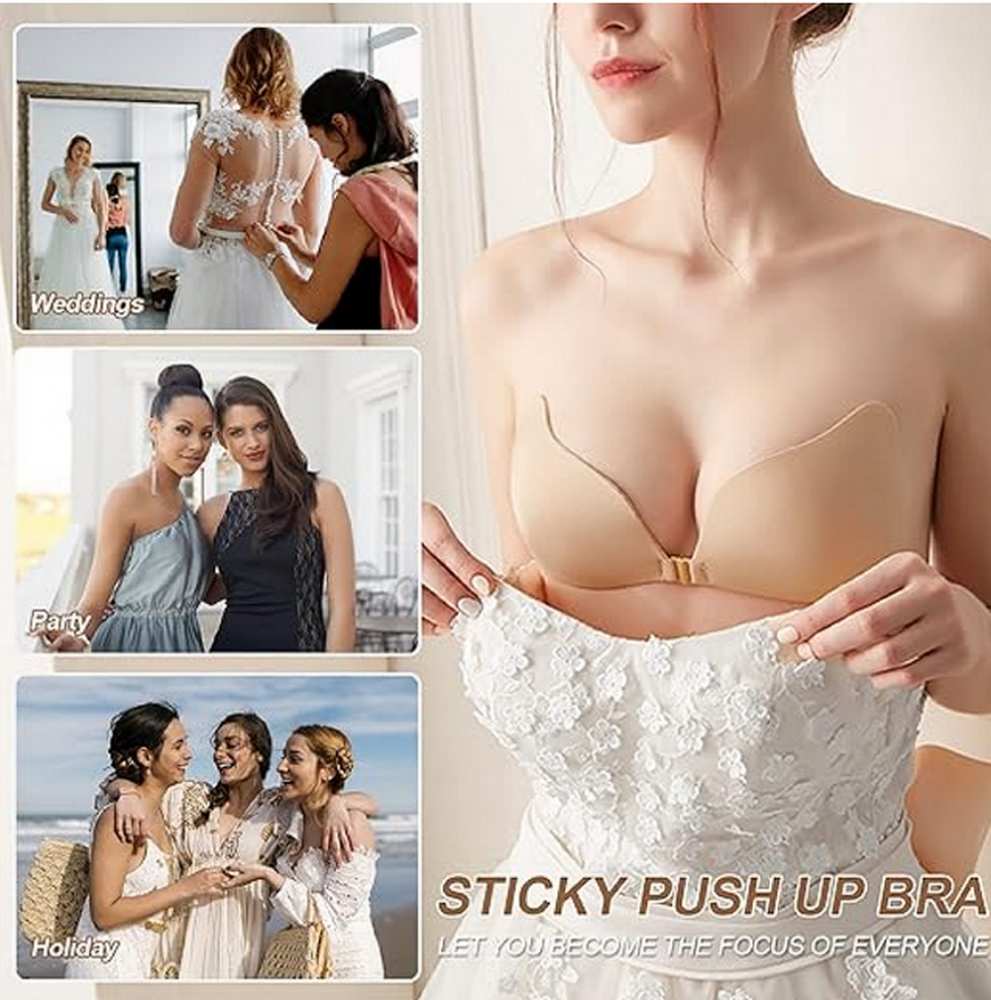Sutien invizibil fără bretele Nadeer, Push-up, adeziv, reutilizabil, ideal pentru rochii fără spate, nude [5]