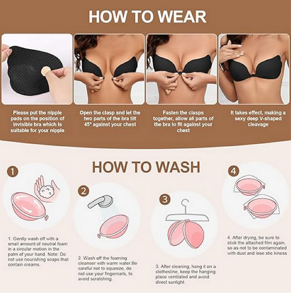Sutien invizibil fără bretele Nadeer, Push-up, adeziv, reutilizabil, ideal pentru rochii fără spate, nude [4]