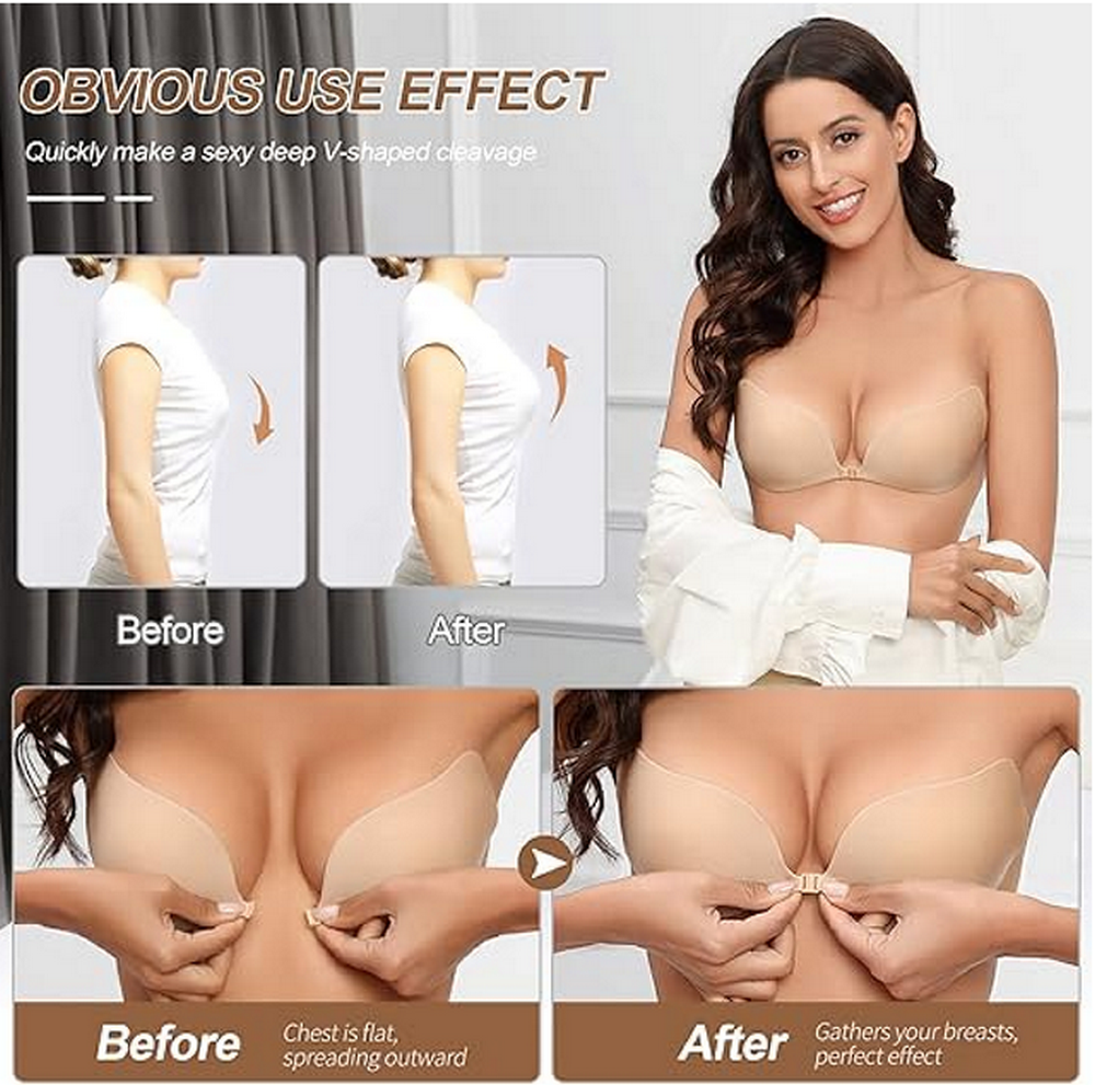 Sutien invizibil fără bretele Nadeer, Push-up, adeziv, reutilizabil, ideal pentru rochii fără spate, nude [3]