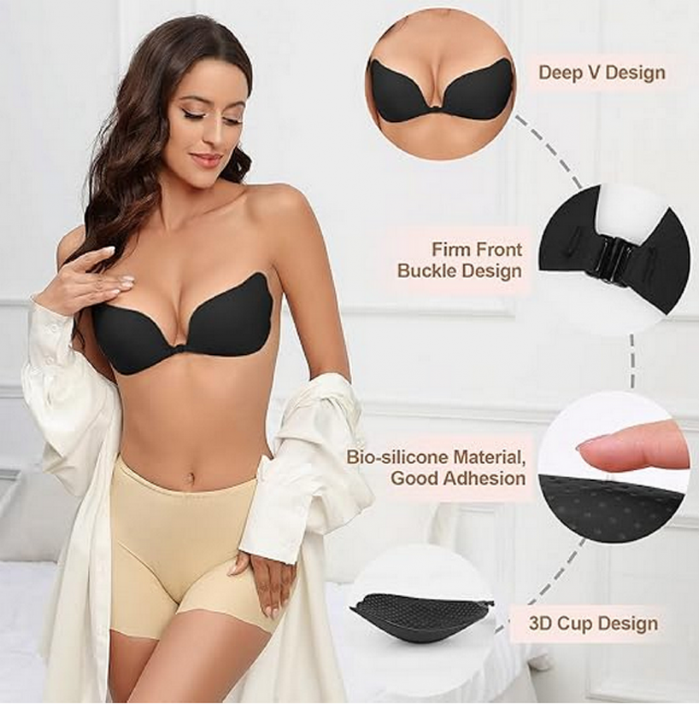 Sutien invizibil fără bretele Nadeer, Push-up, adeziv, reutilizabil, ideal pentru rochii fără spate, nude [2]