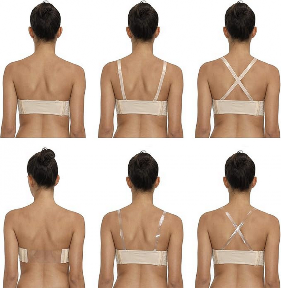 Sutien Push-Up Fara Bretele si Spate, cu Cupe Intarite si Bretele Transparent/Invizibile,YANDW, Nude, marime 75C [2]