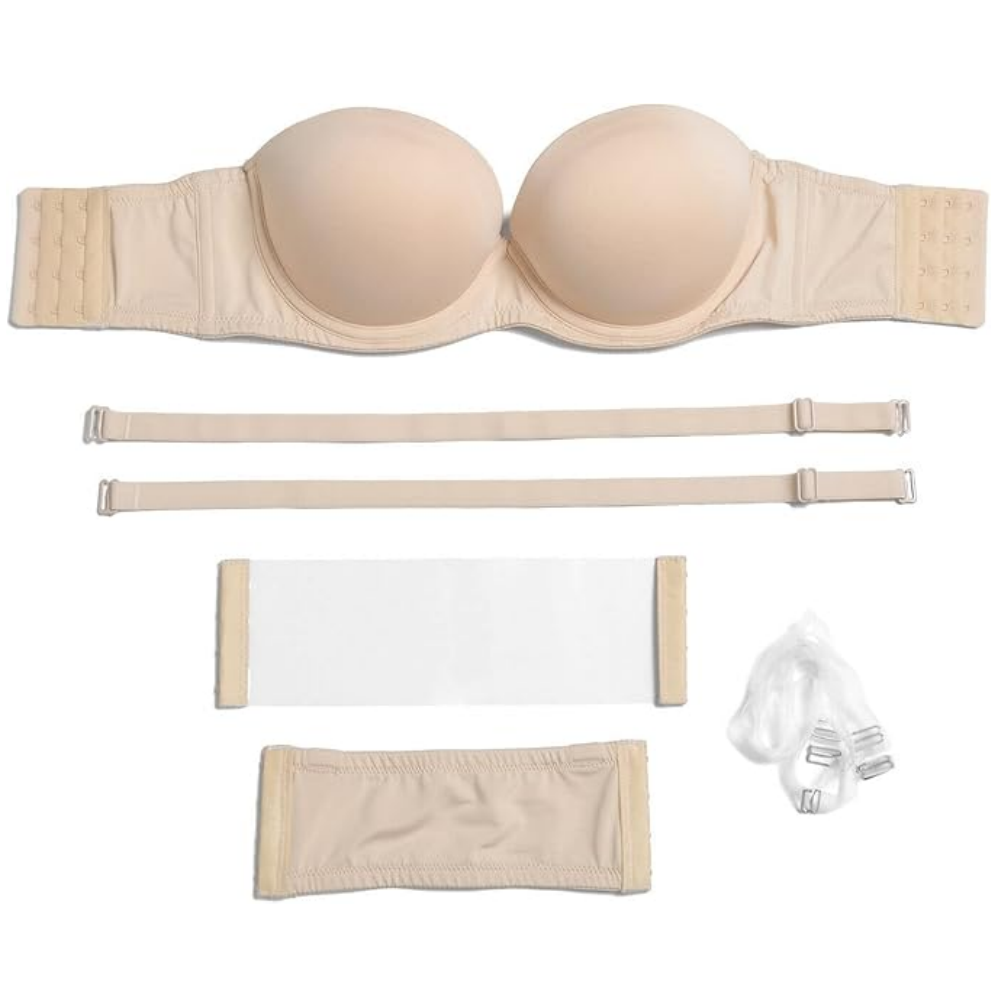 Sutien Push-Up Fara Bretele si Spate, cu Cupe Intarite si Bretele Transparent/Invizibile,YANDW, Nude, marime 75C [4]