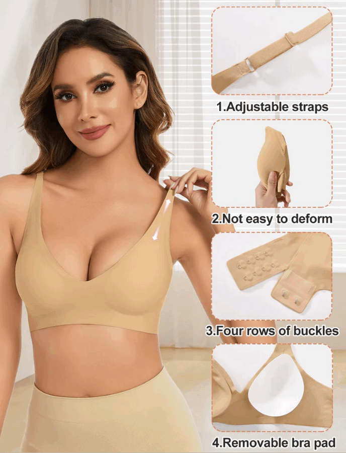 Sutien Wireless Nadeer pentru Femei, Confortabil, Push-Up cu Design Deep V, Ajustabil, Culoare Khaki [4]