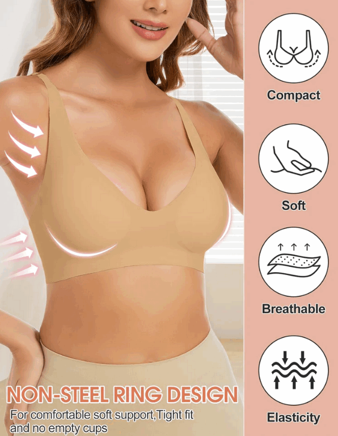 Sutien Wireless Nadeer pentru Femei, Confortabil, Push-Up cu Design Deep V, Ajustabil, Culoare Khaki [2]