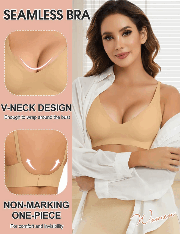 Sutien Wireless Nadeer pentru Femei, Confortabil, Push-Up cu Design Deep V, Ajustabil, Culoare Khaki [3]