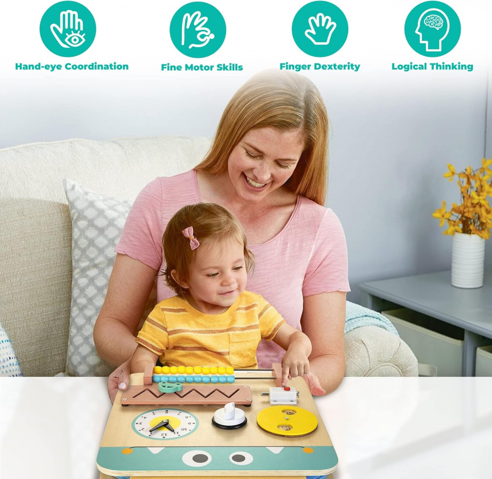 Tabla de activitati Montessori din lemn cu 17 activitati educationale pentru invatarea abilitatilor motorii fine, jucarie de calatorie pentru copii pentru baieti si fete [5]