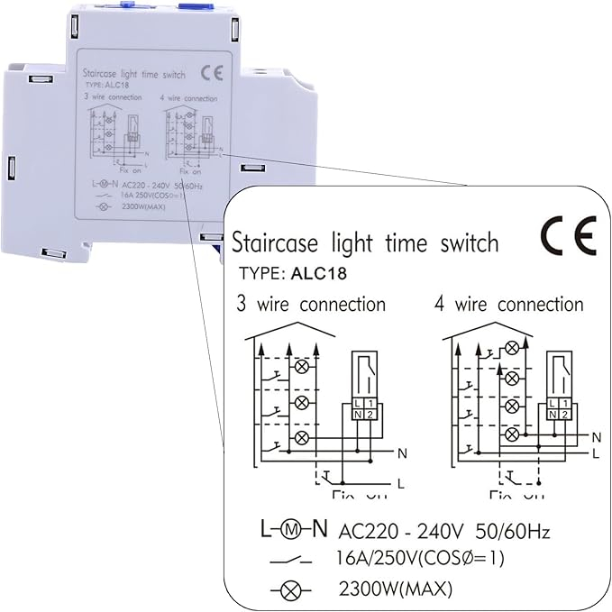 Temporizator Mecanic DEWIN 220–240V pentru Iluminat Scări, Cutii Luminoase și Aparate Electrice – Timp Reglabil 0.5–20 Min, Releu Electronic Automat pentru Economie de Energie [4]