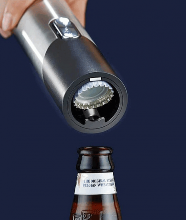 Tirbuson electric automat 2 in 1, deschide sticle de vin si bere, profesional, reincarcabil, functie Inainte-Inapoi, EASY Making Life Simple, Argintiu [7]