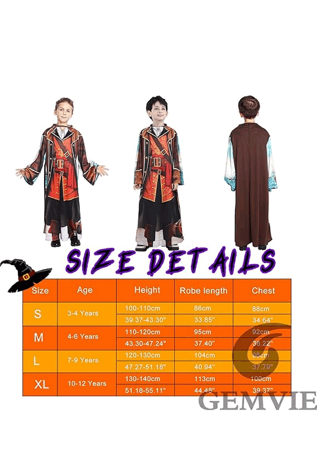 Tunica de pirat pentru baieti, GEMVIE, 10-12 ani 130-140cm [6]