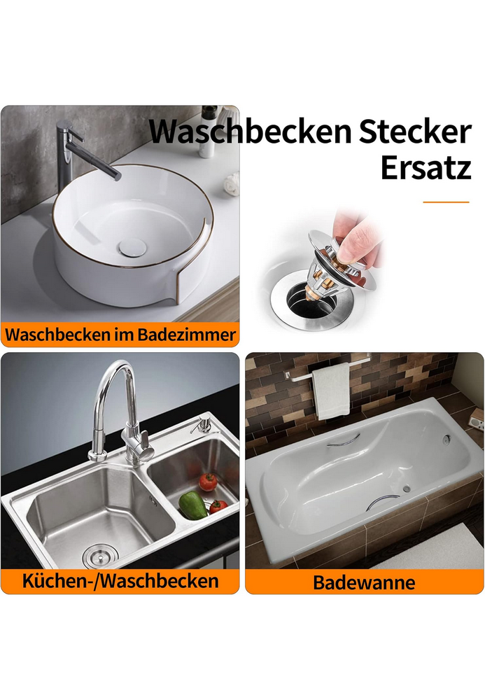 Ventil Universal pentru Chiuvetă, Dop Pop-Up din Inox cu Sită Anti-Înfundare, Compatibil 34–38 mm, Instalare Rapidă, 2-în-1 Filtru și Dop [8]