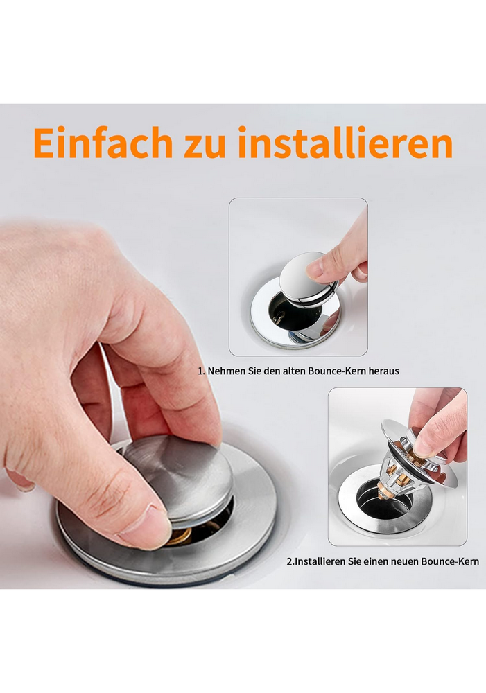 Ventil Universal pentru Chiuvetă, Dop Pop-Up din Inox cu Sită Anti-Înfundare, Compatibil 34–38 mm, Instalare Rapidă, 2-în-1 Filtru și Dop [7]