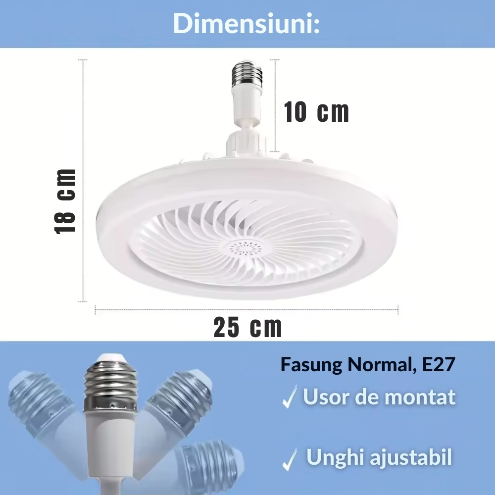 Ventilator de tavan cu lumina LED alimentare la dulie E27 25 cm cu telecomanda pentru dormitor [2]