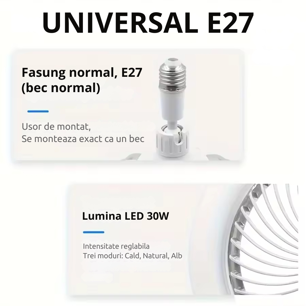 Ventilator de tavan cu lumina LED alimentare la dulie E27 25 cm cu telecomanda pentru dormitor [5]