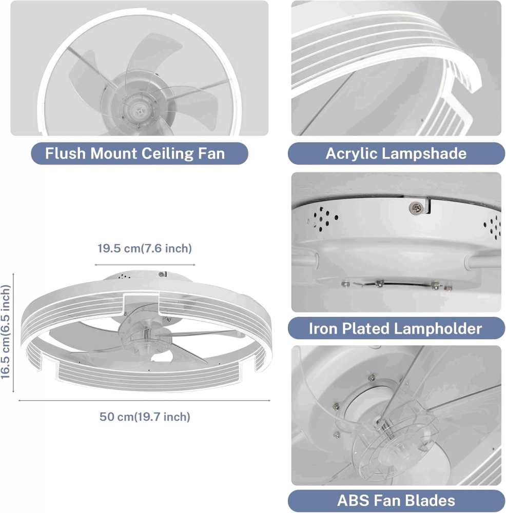 Ventilator de tavan inteligent alb cu LED inclus si telecomanda, LED 30W, 6 trepte de viteza, dimabila 3000-6000K, Caneoe, alb, 13DD [3]