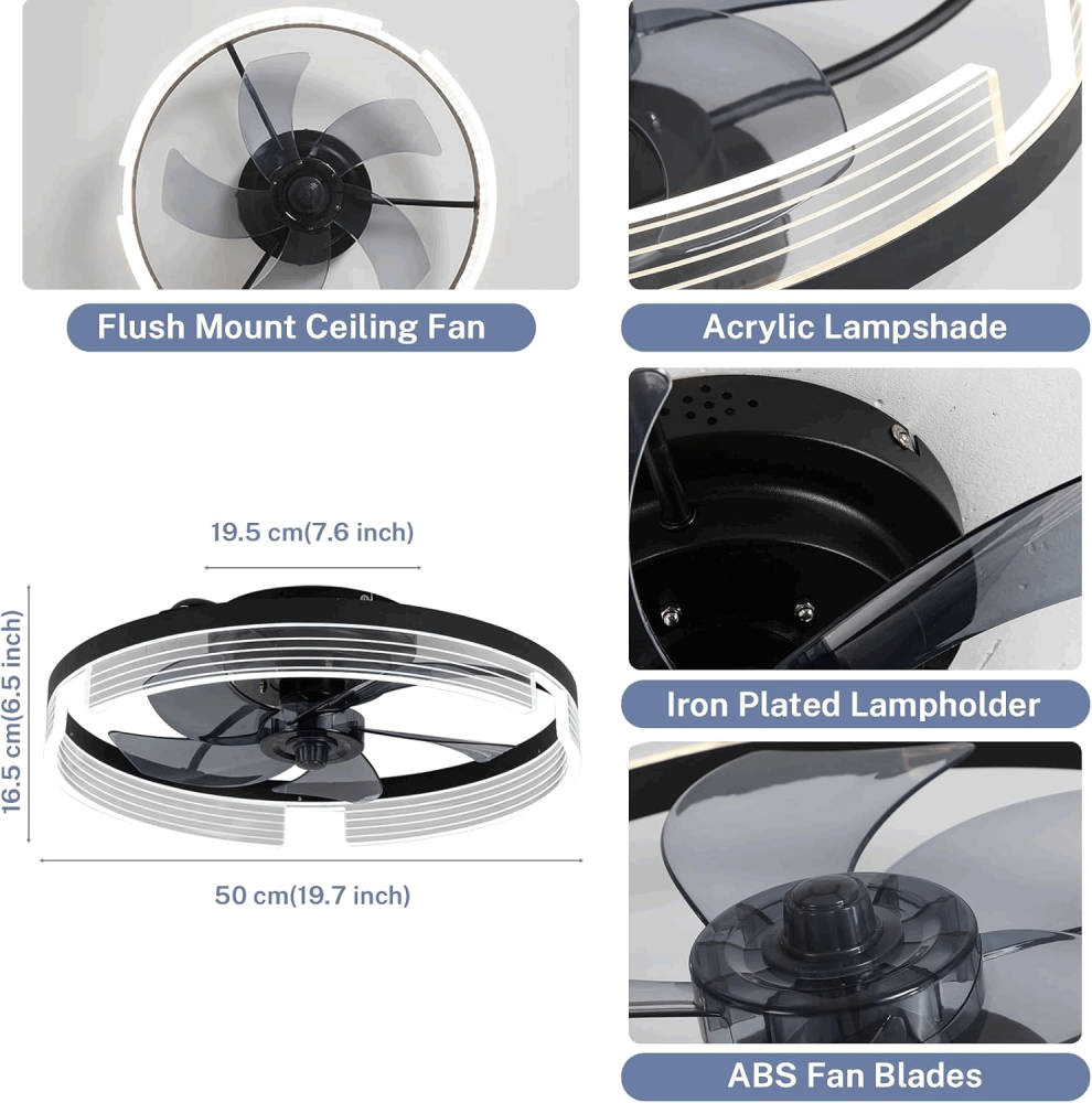 Ventilator de tavan inteligent alb cu LED inclus si telecomanda, LED 30W, 6 trepte de viteza, dimabila 3000-6000K, Caneoe, NEGRU, 57KL [5]