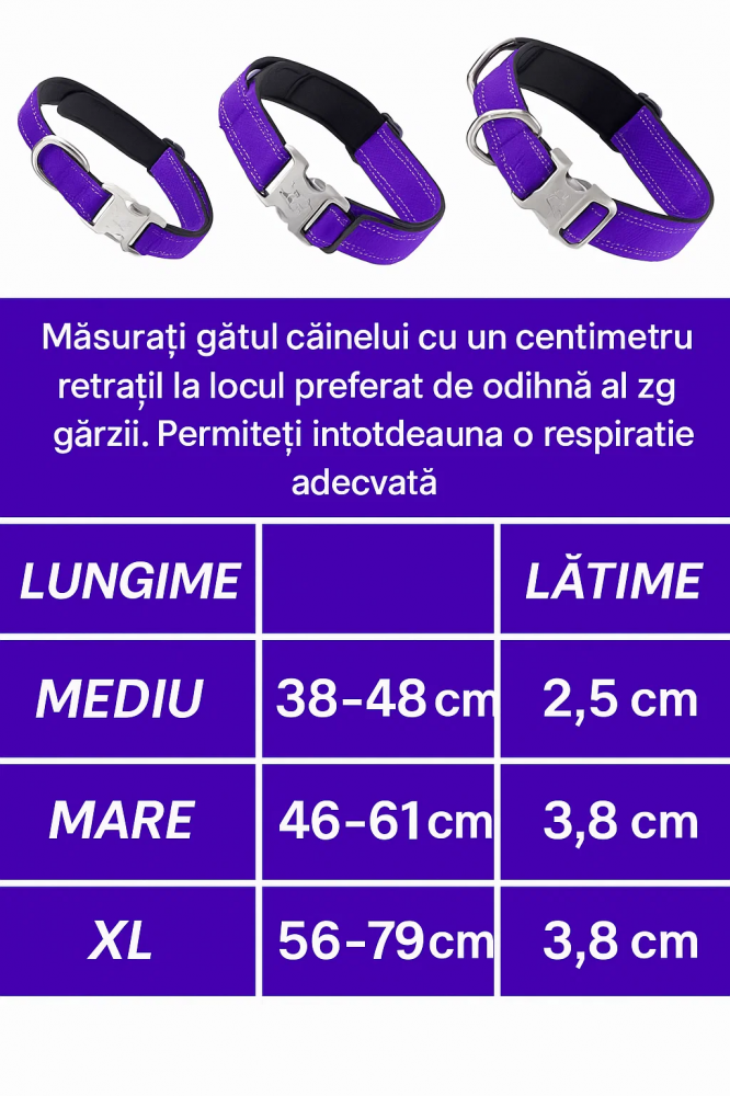 Zgardă Tactică pentru Câini Medii, Mari, Cataramă Metalică Rezistentă, Mâner Căptușit pentru Antrenament, Cusături Reflectorizante,Black Rhino, Marime M, violet [6]