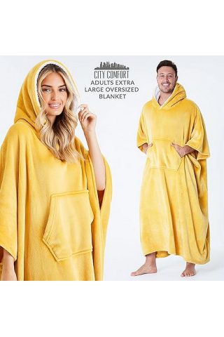 Patura Hanorac cu gluga, supradimensionata, CityComfort, din Fleece, pentru Barbati si Femei, Navy, Marime Universala [2]