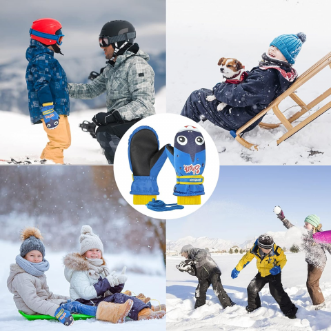 Manusi pentru copii, model cu un singur deget, manseta elastica si prindere reglabila, waterproof, imprimeu cu rechin, albastru, marime 6 – 12 ani [6]