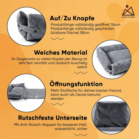 Culcus pentru caini si pisici, Forma de canapea, Material foarte moale, 70 x 60 x 16cm, Gri inchis [4]