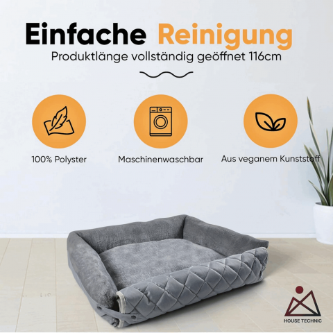 Culcus pentru caini si pisici, Forma de canapea, Material foarte moale, 70 x 60 x 16cm, Gri inchis [2]