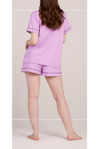 Set Pijama Damă, Bluză și Pantaloni, Croială Lejeră și Confortabilă, LAPASA, L100, violet cu buline albe [1]