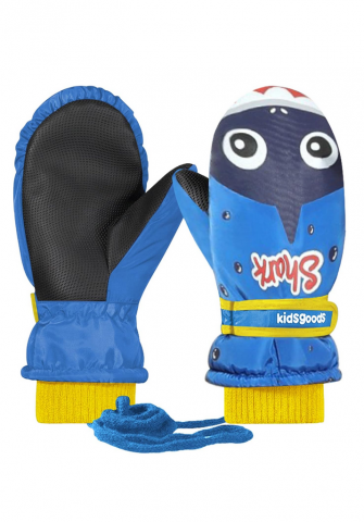 Îmbrăcăminte & Încălțăminte - Manusi pentru copii, model cu un singur deget, manseta elastica si prindere reglabila, waterproof, imprimeu cu rechin, albastru, marime 6 – 12 ani